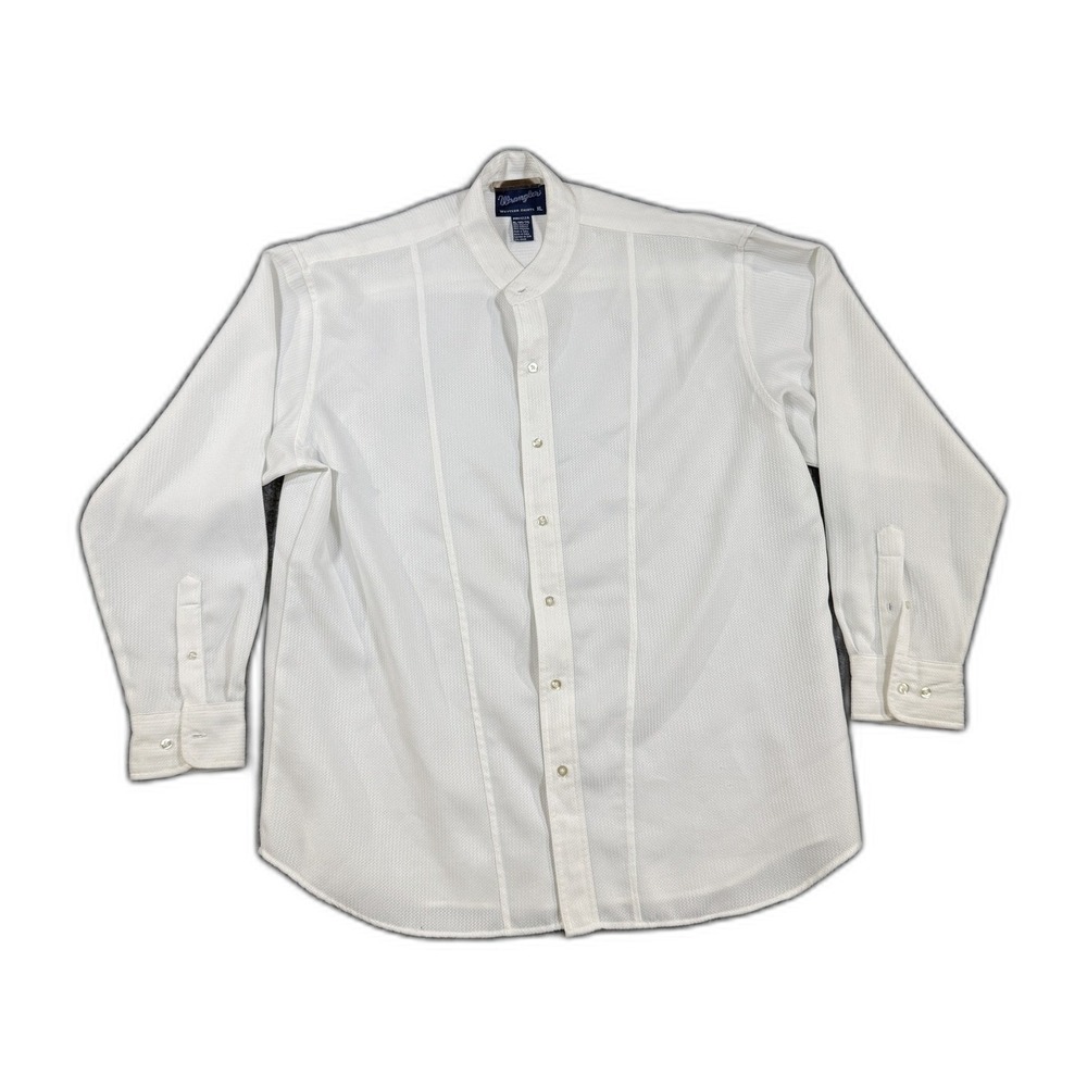 Wrangler Western Shirts Mens XL White Banded Collar Button Up Textured MN1122A